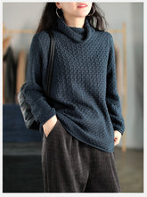 Women Retro Pullover Loose Solid Color Sweater